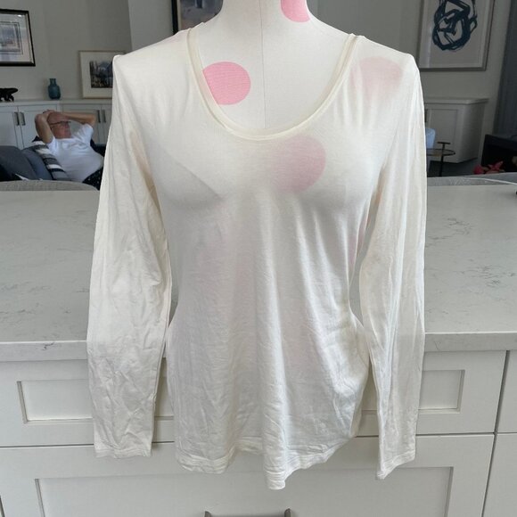 Banana Republic Petite Neutral LS U Neck Rayon Tencel Blend Top Cream Sz MP - Picture 1 of 7